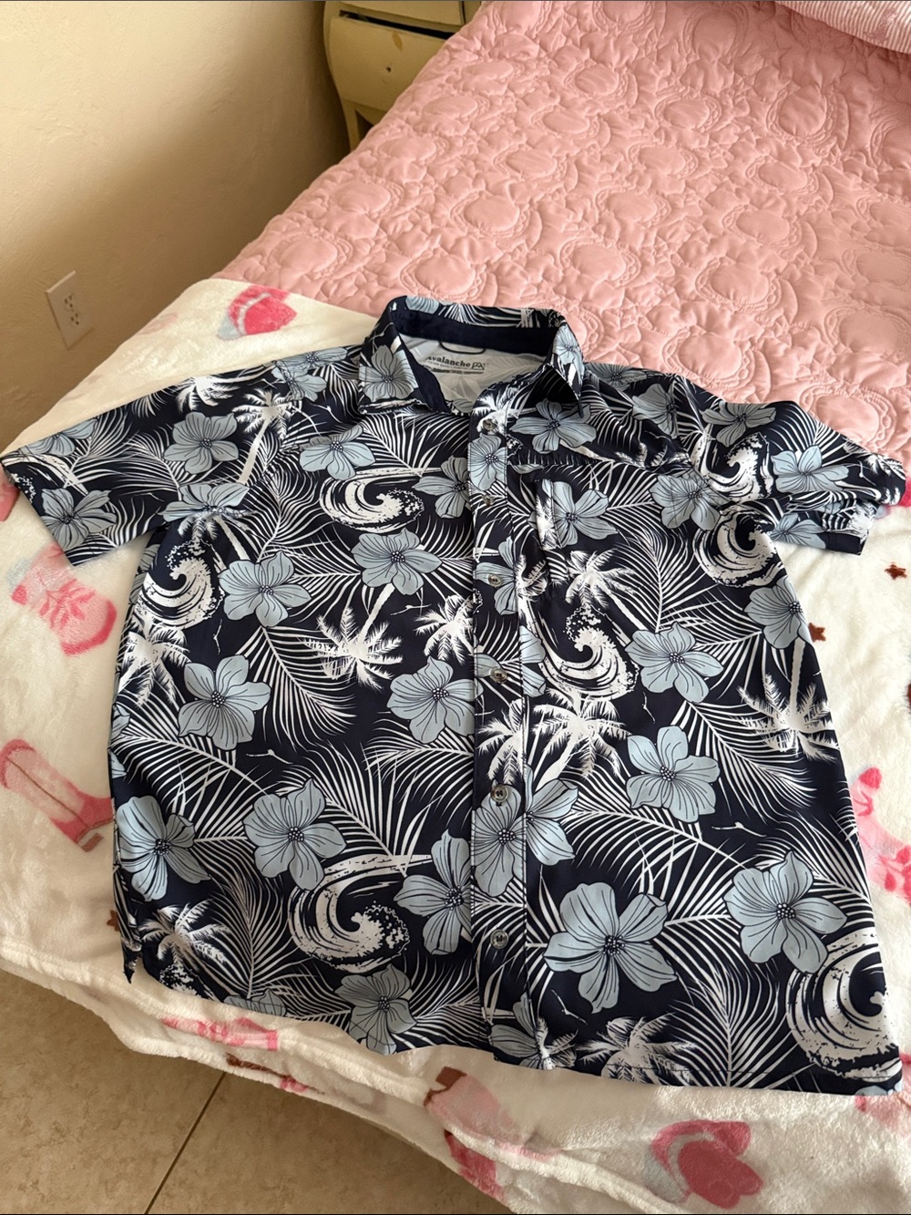 Avalanche Black and Light Blue Tropical Floral Button-Down Shirt